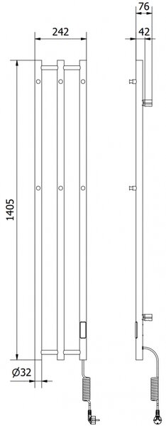Mexen Pino grzejnik elektryczny z wieszakami na ręczniki 1405 x 242 mm, 200 W, czarny - W301-1405-242-00-70