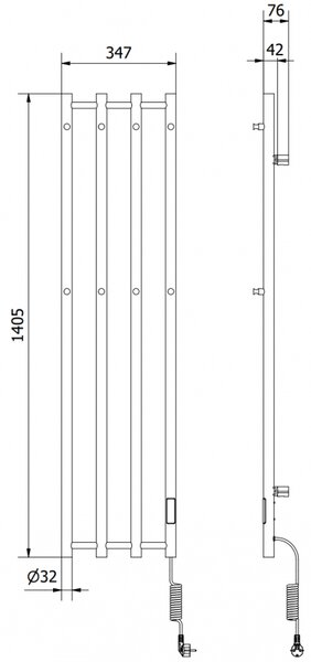Mexen Pino grzejnik elektryczny z wieszakami na ręczniki 1405 x 347 mm, 250 W, czarny - W301-1405-347-00-70