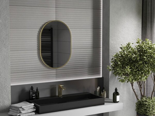 Mexen Loft lustro łazienkowe owalne 70 x 50 cm, rama złota - 9851-070-050-000-50