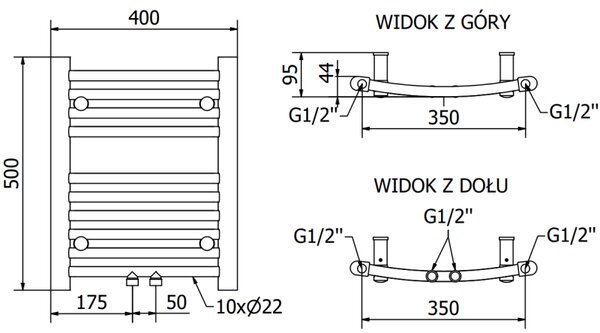 Mexen Ares grzejnik łazienkowy 500 x 400 mm, 142 W, złoty - W102-0500-400-00-50