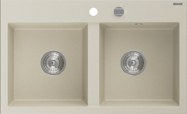 Mexen Hektor zlewozmywak granitowy 2-komorowy 800 x 480 mm, beżowy, syfon chrom - 6521802000-69
