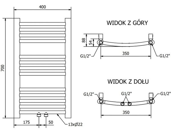 Mexen Ares grzejnik łazienkowy 700 x 400 mm, 189 W, złoty - W102-0700-400-00-50