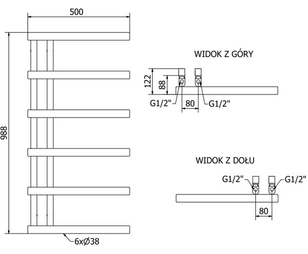 Mexen Jukon grzejnik łazienkowy dekoracyjny 988 x 500 mm, 246 W, złoty - W116-0988-500-00-50