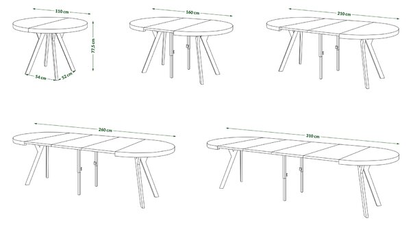 EXPANSO Dąb Artisan/nogi czarne - DUŻY OKRĄGŁY STÓŁ Ø110 ROZKŁADANY DO 310 cm Z NOGAMI Y LOFTOWY/INDUSTRIALNY