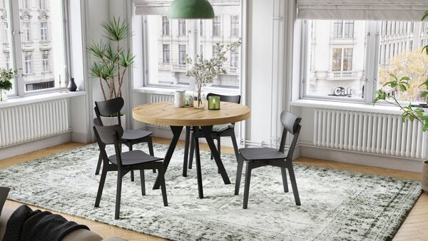 EXPANSO Dąb Artisan/nogi czarne - DUŻY OKRĄGŁY STÓŁ Ø110 ROZKŁADANY DO 310 cm Z NOGAMI Y LOFTOWY/INDUSTRIALNY