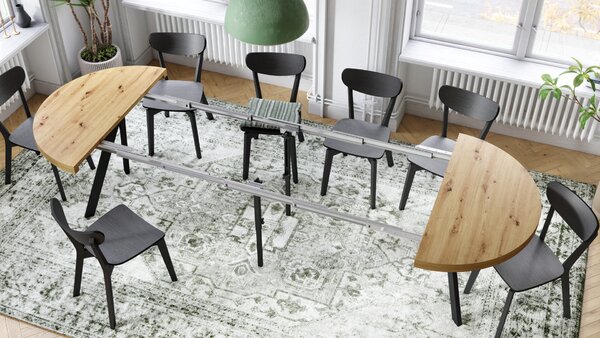 EXPANSO Dąb Artisan/nogi czarne - DUŻY OKRĄGŁY STÓŁ Ø110 ROZKŁADANY DO 310 cm Z NOGAMI Y LOFTOWY/INDUSTRIALNY
