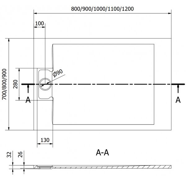 Mexen Otto brodzik prostokątny SMC 100 x 90 cm, czarny - 4N709010
