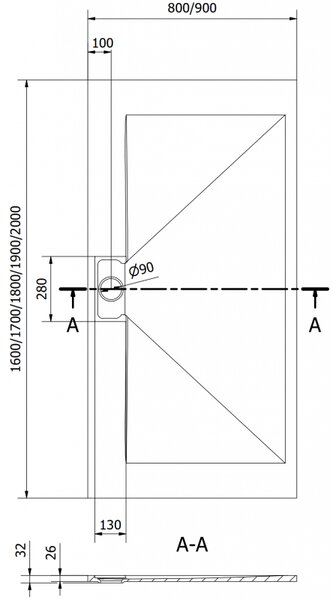 Mexen Egon brodzik prostokątny SMC 200 x 80 cm, biały - 4R108020