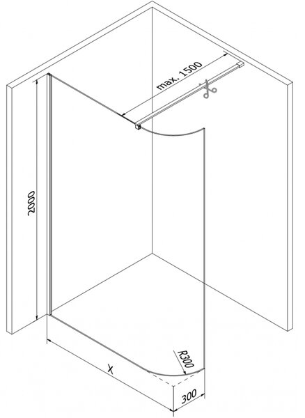 Mexen Kioto-R ścianka prysznicowa zaokrąglona Walk-in 90 x 200 cm, transparent 8 mm, czarna - 800-090-101-70-06