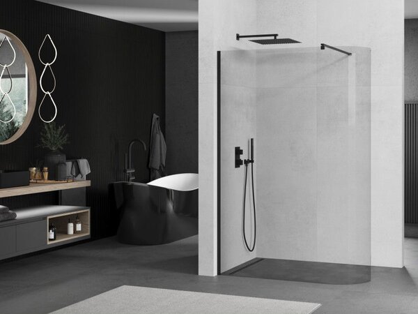 Mexen Kioto-R ścianka prysznicowa zaokrąglona Walk-in 90 x 200 cm, transparent 8 mm, czarna - 800-090-101-70-06