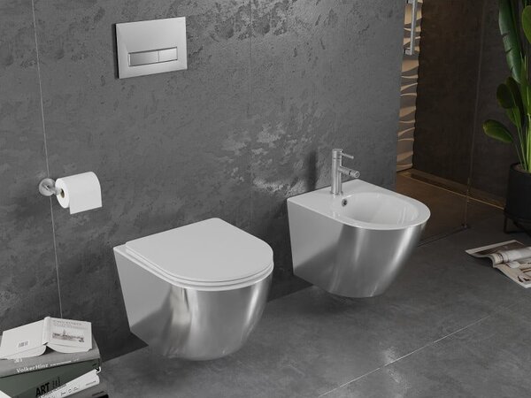 Mexen Lena miska wc Rimless z deską wolnoopadającą slim, duroplast, biała/srebrna - 30224004