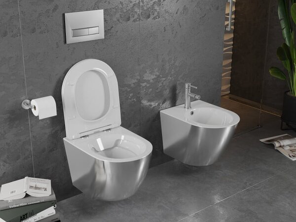 Mexen Lena miska wc Rimless z deską wolnoopadającą slim, duroplast, biała/srebrna - 30224004
