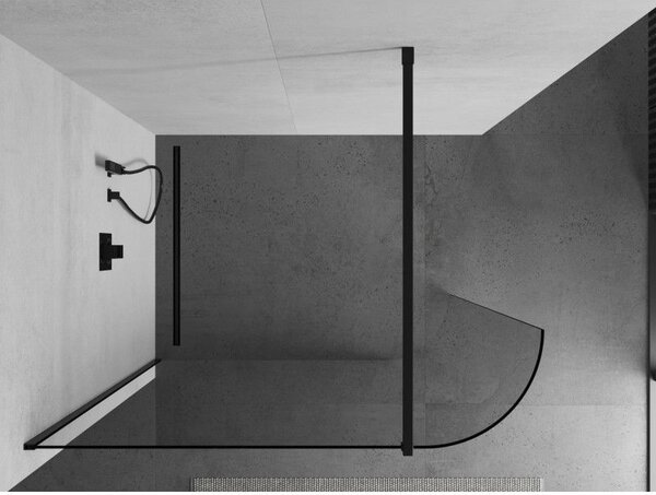 Mexen Kioto-R ścianka prysznicowa zaokrąglona Walk-in 90 x 200 cm, transparent 8 mm, czarna - 800-090-101-70-06