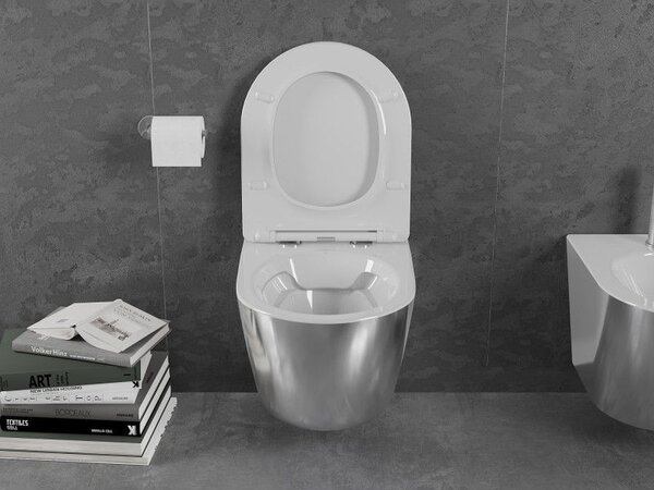 Mexen Lena miska wc Rimless z deską wolnoopadającą slim, duroplast, biała/srebrna - 30224004