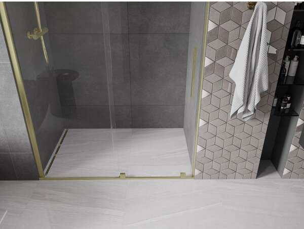 Mexen Velar drzwi prysznicowe rozsuwane 140 cm, transparent, złote szczotkowane - 871-140-000-01-55