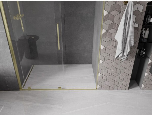 Mexen Velar drzwi prysznicowe rozsuwane 140 cm, transparent, złote szczotkowane - 871-140-000-01-55