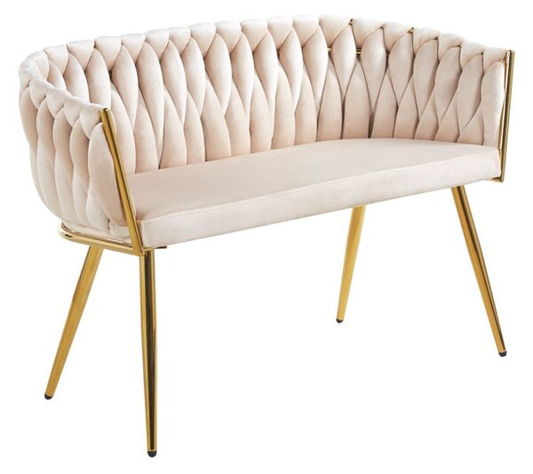 Sofa pleciona glamour do gabinetu kosmetycznego beżowa welurowa złota ROSA
