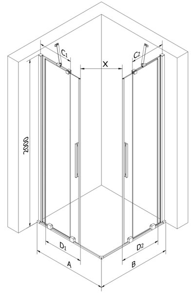 Mexen Velar Duo kabina prysznicowa rozsuwana 80 x 80 cm, transparent, czarna - 871-080-080-02-70
