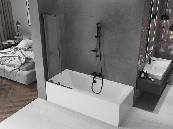Mexen Velar parawan nawannowy 2-skrzydłowy rozsuwany 75 x 150 cm, transparent, czarny - 896-075-000-01-70