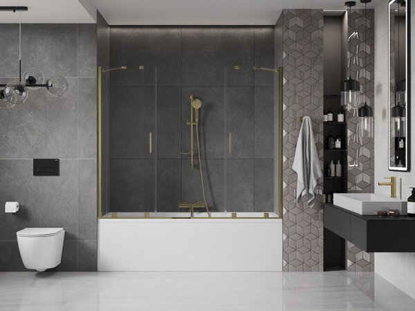 Mexen Velar Duo parawan nawannowy 2-skrzydłowy rozsuwany 180 x 150 cm, transparent, złoty - 896-180-000-02-50