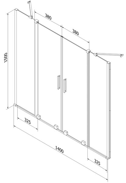 Mexen Velar Duo parawan nawannowy 2-skrzydłowy rozsuwany 140 x 150 cm, transparent, czarny - 896-140-000-02-70