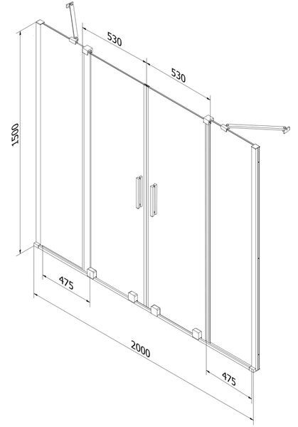 Mexen Velar Duo parawan nawannowy 2-skrzydłowy rozsuwany 200 x 150 cm, transparent, miedź szczotkowana - 896-200-000-02-65