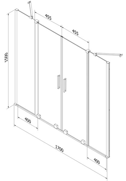 Mexen Velar Duo parawan nawannowy 2-skrzydłowy rozsuwany 170 x 150 cm, transparent, czarny - 896-170-000-02-70