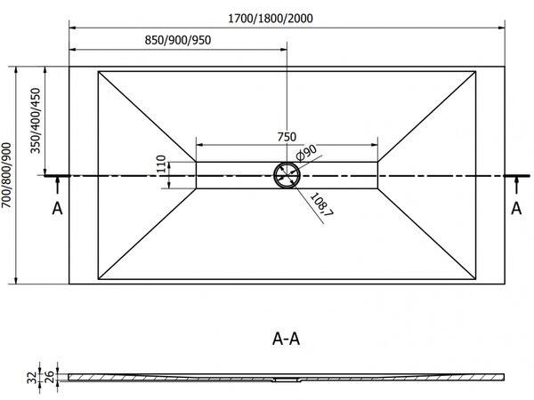 Mexen Toro brodzik prostokątny SMC 200 x 70 cm, biały, maskownica biała - 43107020-W