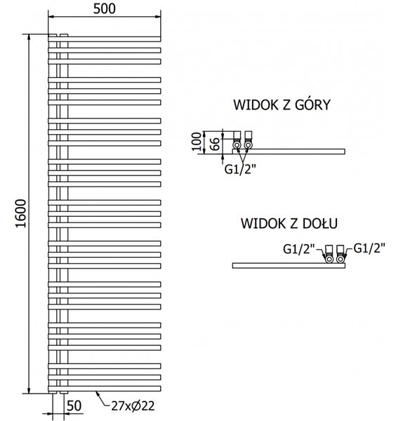 Mexen Neptun grzejnik elektryczny 1600 x 500 mm, 600 W, złoty - W101-1600-500-2600-50