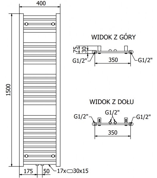 Mexen Hades grzejnik elektryczny 1500 x 400 mm, 600 W, czarny - W104-1500-400-2600-70