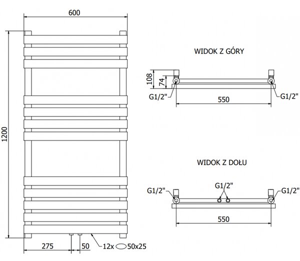 Mexen Jowisz grzejnik elektryczny 1200 x 600 mm, 600 W, czarny - W107-1200-600-2600-70