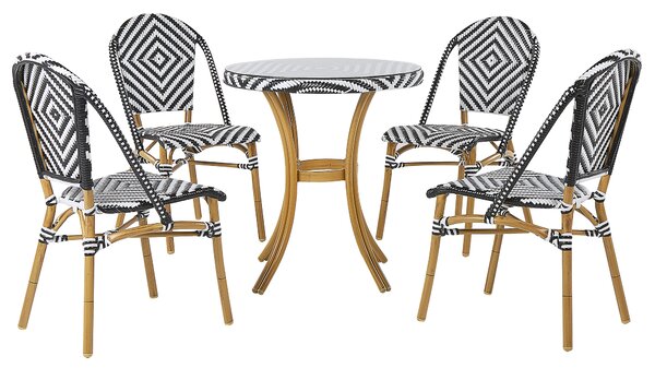 Zestaw ogrodowy z technorattanu stół i 4 krzesła czarno-biały Rifreddo Beliani