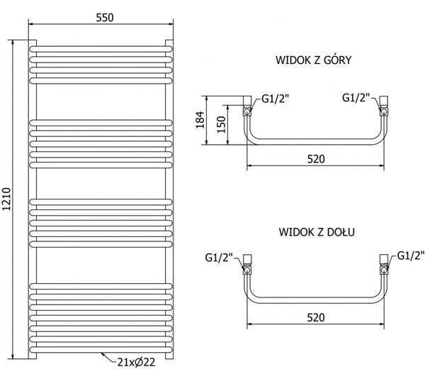 Mexen Apollo grzejnik elektryczny 1210 x 550 mm, 600 W, czarny - W117-1210-550-2600-70