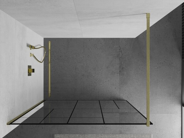 Mexen Kioto ścianka prysznicowa Walk-in 80 x 200 cm, czarny wzór 8 mm, złota szczotkowana - 800-080-101-55-78