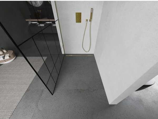 Mexen Kioto ścianka prysznicowa Walk-in 80 x 200 cm, czarny wzór 8 mm, złota szczotkowana - 800-080-101-55-78