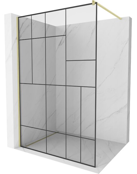 Mexen Kioto ścianka prysznicowa Walk-in 80 x 200 cm, czarny wzór 8 mm, złota szczotkowana - 800-080-101-55-78