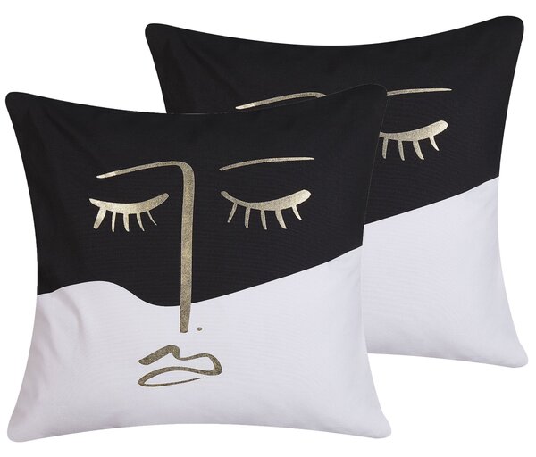 Zestaw 2 poduszek dekoracyjnych z motywem twarzy 45 x 45 cm biało-czarny Abelia Beliani