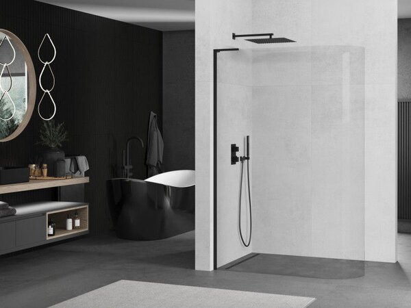 Mexen Kioto-R L ścianka prysznicowa zaokrąglona Walk-in 90 x 200 cm, transparent, czarna - 800-090-103-70-06