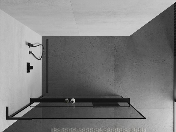 Mexen Kioto+ L ścianka prysznicowa z półką Walk-in 60 x 200 cm, czarna ramka, czarna - 800-060-123-70-70