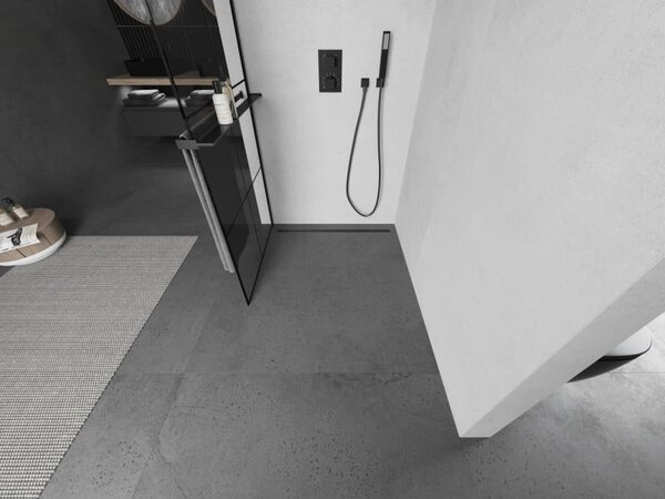 Mexen Kioto+ L ścianka prysznicowa z półką Walk-in 70 x 200 cm, czarna kratka, czarna - 800-070-123-70-77
