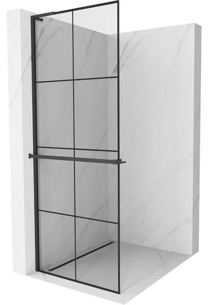 Mexen Kioto+ L ścianka prysznicowa z półką Walk-in 70 x 200 cm, czarna kratka, czarna - 800-070-123-70-77