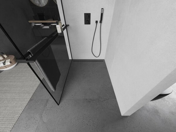 Mexen Kioto+ L ścianka prysznicowa z półką Walk-in 60 x 200 cm, czarna ramka, czarna - 800-060-123-70-70