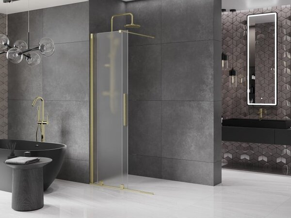 Mexen Velar ścianka prysznicowa rozsuwana Walk-in 80 x 200 cm, szron 8 mm, złota szczotkowana - 871-080-000-33-55