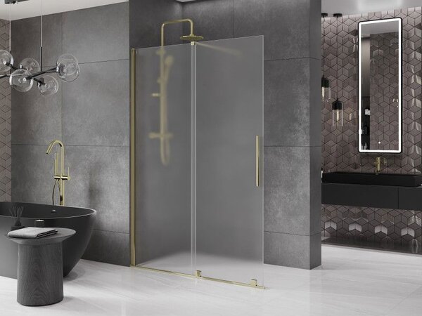 Mexen Velar ścianka prysznicowa rozsuwana Walk-in 130 x 200 cm, szron 8 mm, złota - 871-130-000-33-50