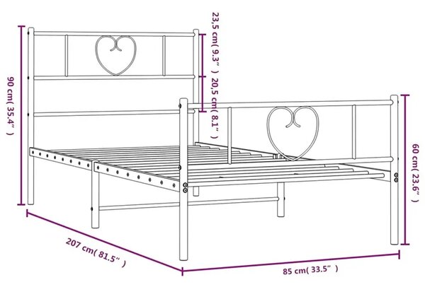 Czarne pojedyncze łóżko metalowe 80x200 cm T7-K18