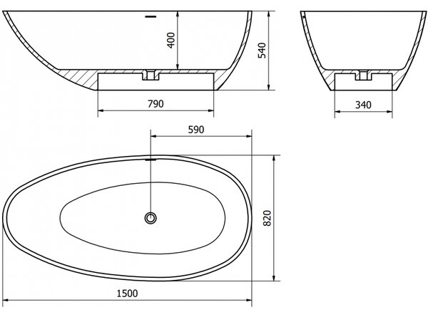 Mexen Milano wanna wolnostojąca z konglomeratu 150 x 82 cm, beton mat - 57301508561