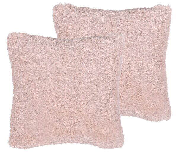 Dwie poduszki dekoracyjne włochacze futrzak sztuczne futro 42x42 cm różowe Pargi Beliani