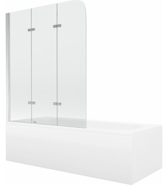 Mexen Vega wanna prostokątna 150 x 70 cm z obudową i parawanem 3-skrzydłowym 120 cm, transparent, chrom - 550115070X9012030100