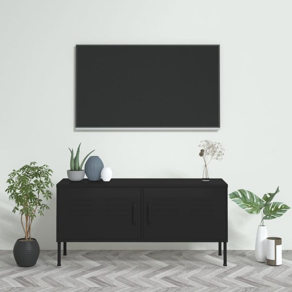 Szafka pod telewizor, czarna, 105x35x52 cm, stalowa