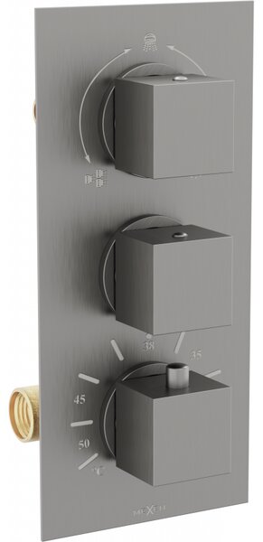 Mexen Cube termostatyczna bateria wannowo-prysznicowa 3-wyjściowa, grafit - 77503-66